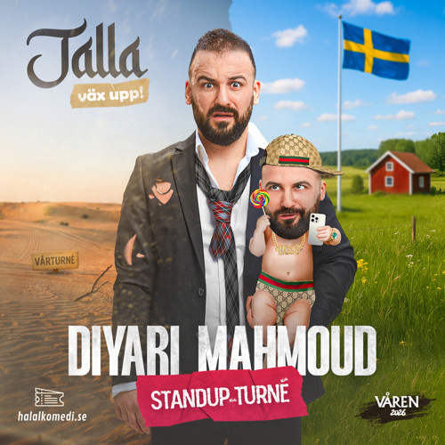 Det är en rolig bild där  Diyari Mahmoud håller sig själv som ett barn som viftar med en svensk flagga.