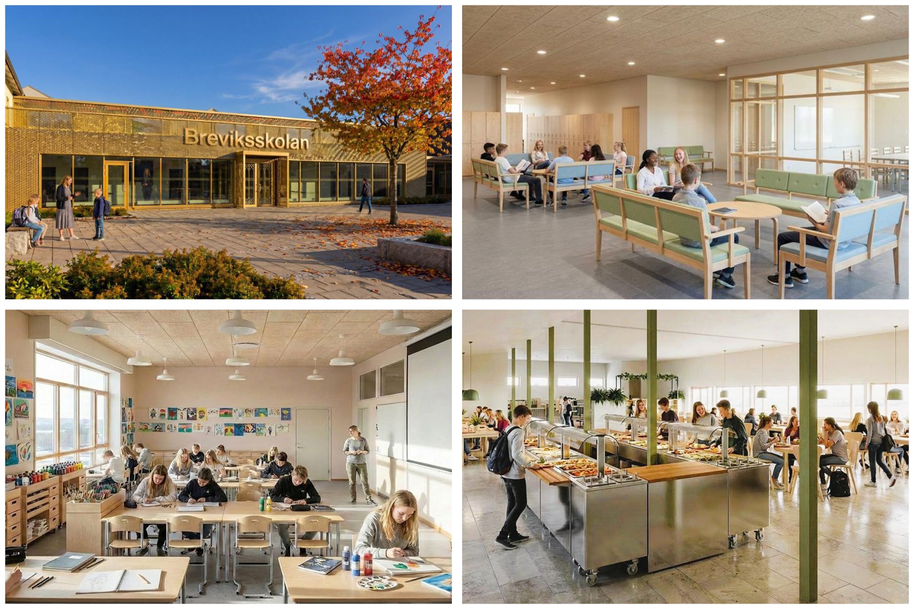 Inspirationsbilder för nya Breviksskolan.