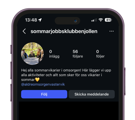 iPhone som visar skärmdump av Instagramkontot fr Jollen.