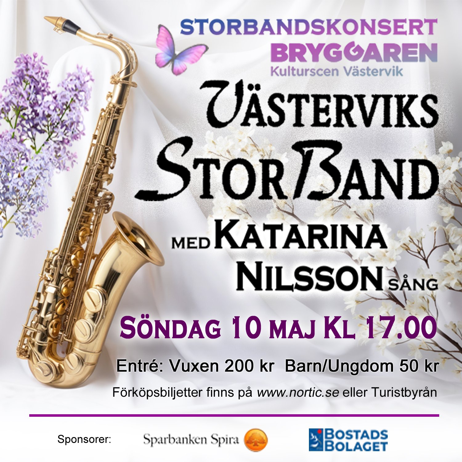 På bilden sysn en saxofon och information om evenemanget