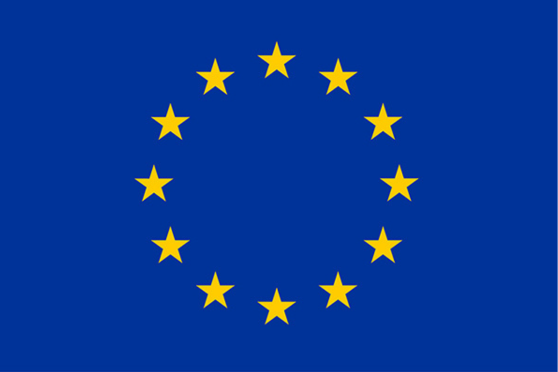 EU flagga, blå med gula stjärnor i en cirkel.