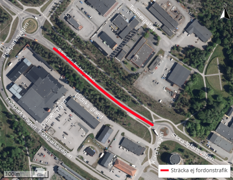 Avstängt mellan Folkparksvägen och Kolonivägen i Västervik