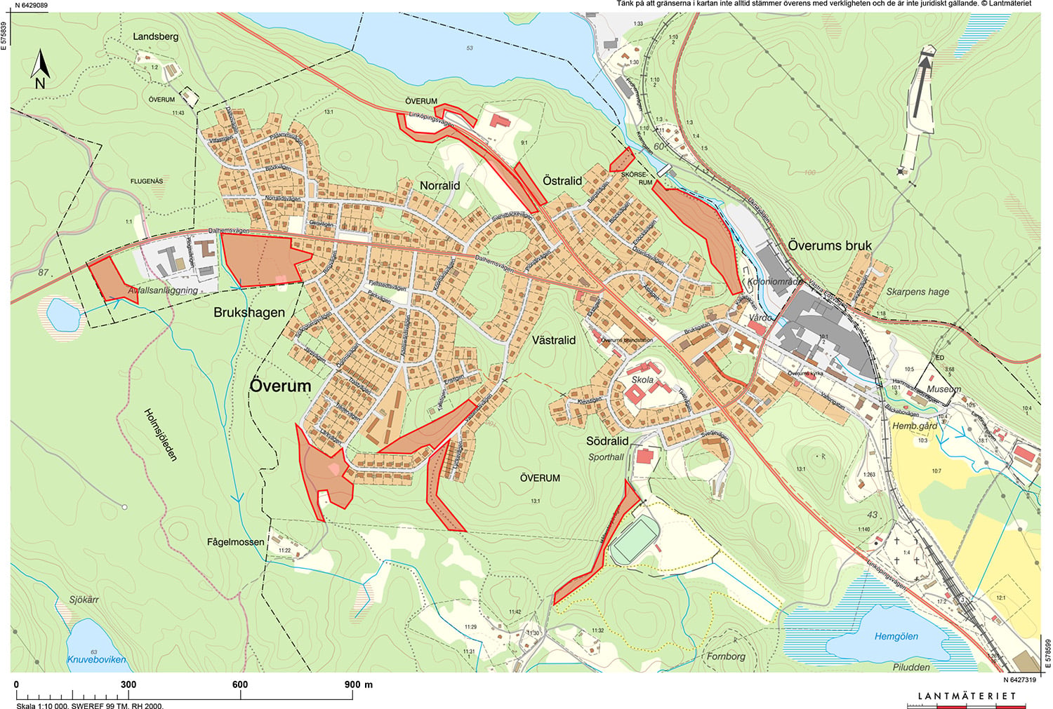 Karta som visar skogsområden i och runt Överum där skogsarbeten kommer att genomföras