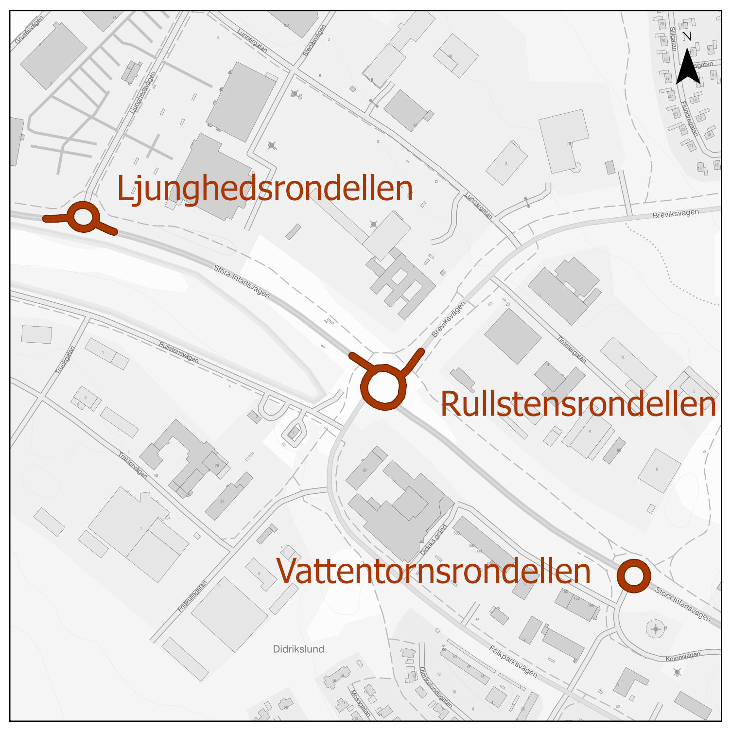 kartbild rondeller som ska asfalteras